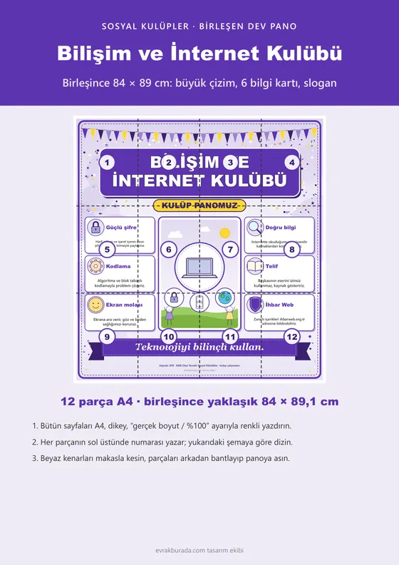 Bilişim ve İnternet Kulübü Dev Panosu (12 parça · 84 × 89 cm) kapağı