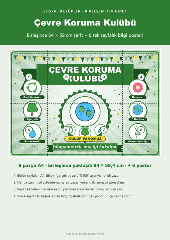 Çevre Koruma Kulübü Pano Şeridi ve 6 Bilgi Posteri (8 parça · 84 × 59 cm) kapağı