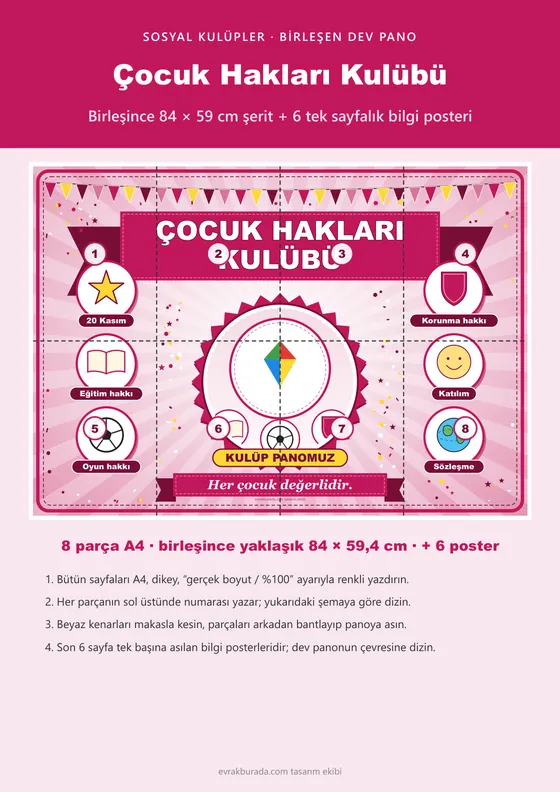 Çocuk Hakları Kulübü Pano Şeridi ve 6 Bilgi Posteri (8 parça · 84 × 59 cm) kapağı