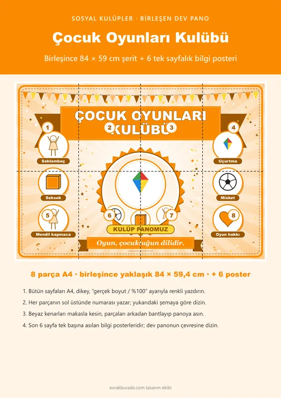 Çocuk Oyunları Kulübü Pano Şeridi ve 6 Bilgi Posteri (8 parça · 84 × 59 cm) kapağı