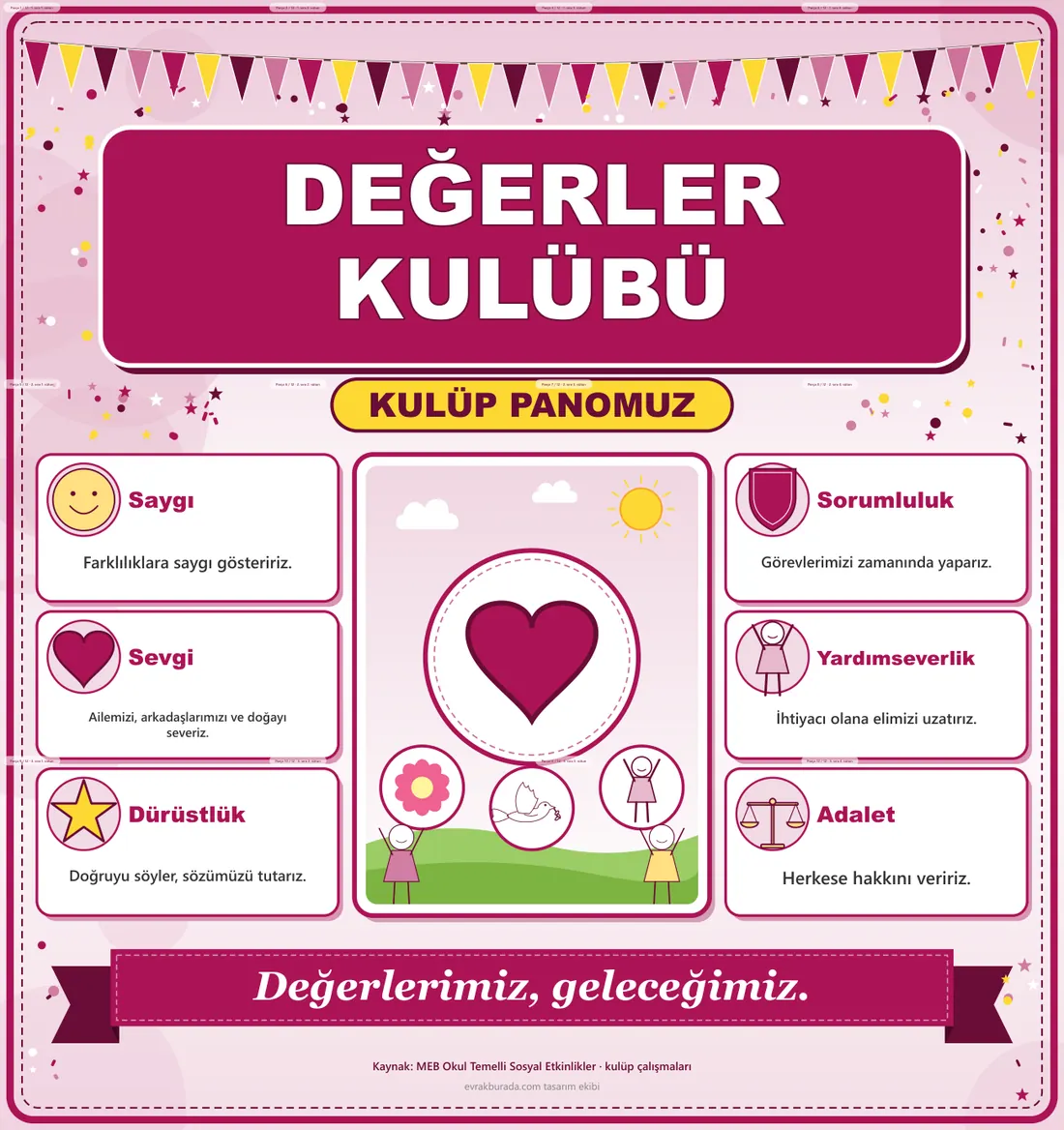 Değerler Kulübü Dev Panosu (12 parça · 84 × 89 cm) birleşik görünüm