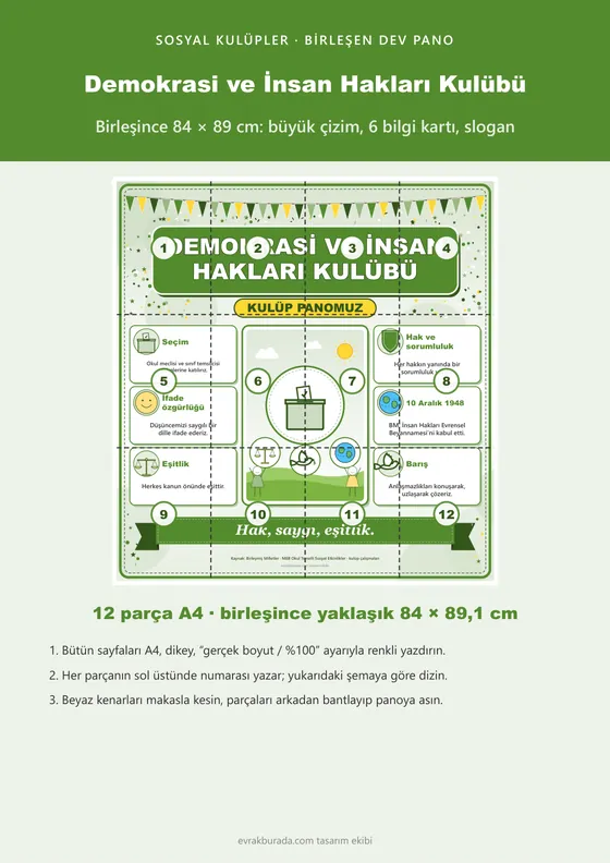 Demokrasi ve İnsan Hakları Kulübü Dev Panosu (12 parça · 84 × 89 cm) kapağı