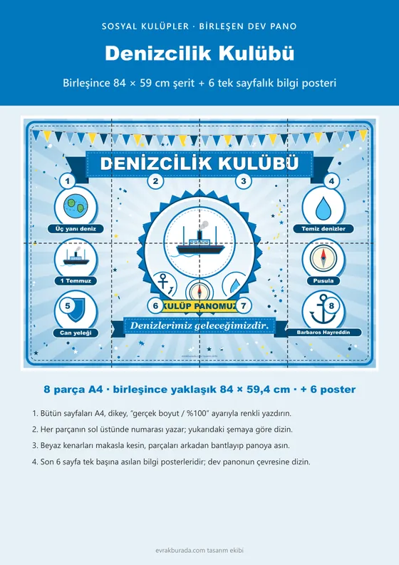Denizcilik Kulübü Pano Şeridi ve 6 Bilgi Posteri (8 parça · 84 × 59 cm) kapağı