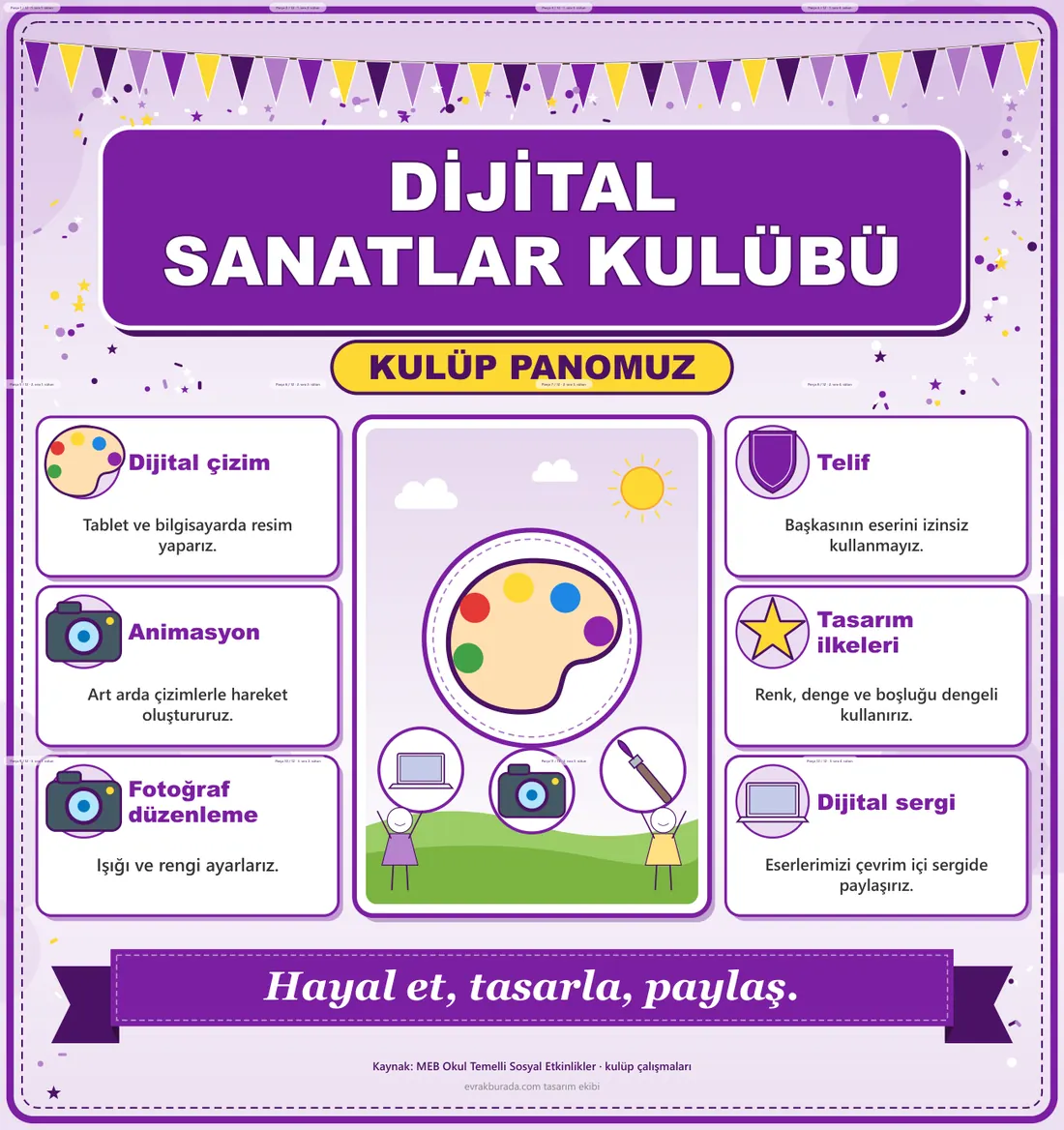 Dijital Sanatlar Kulübü Dev Panosu (12 parça · 84 × 89 cm) birleşik görünüm