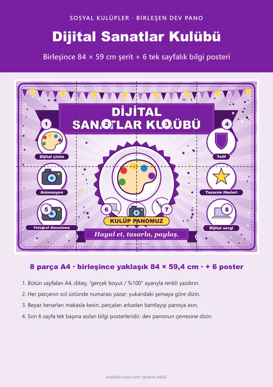 Dijital Sanatlar Kulübü Pano Şeridi ve 6 Bilgi Posteri (8 parça · 84 × 59 cm) kapağı