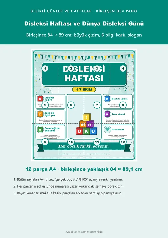 Disleksi Haftası ve Dünya Disleksi Günü Dev Panosu (12 parça · 84 × 89 cm) kapağı