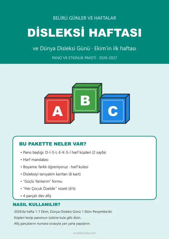 Disleksi Haftası ve Dünya Disleksi Günü Pano ve Etkinlik Paketi kapağı