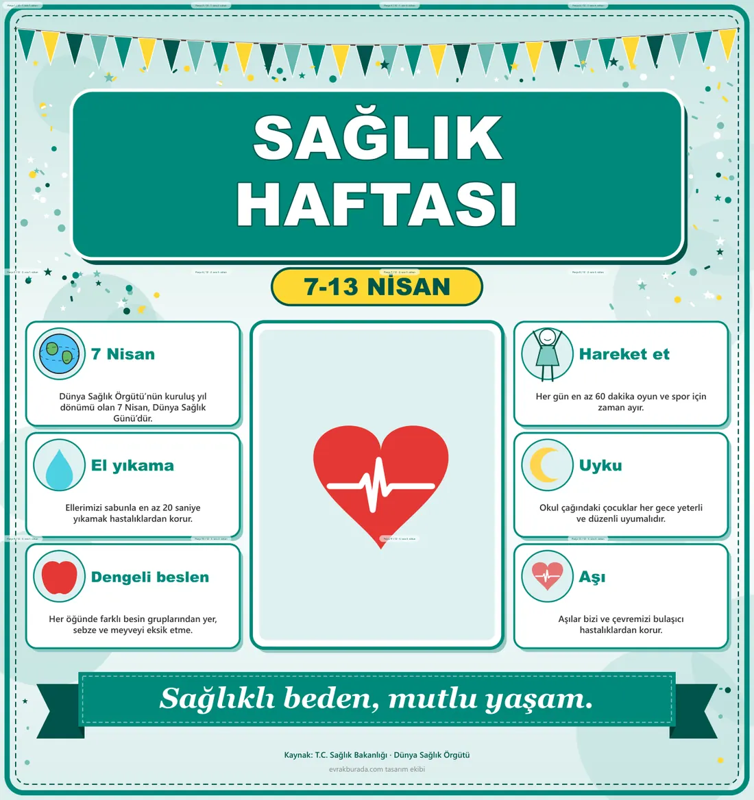 Dünya Sağlık Günü ve Sağlık Haftası Dev Panosu (12 parça · 84 × 89 cm) birleşik görünüm