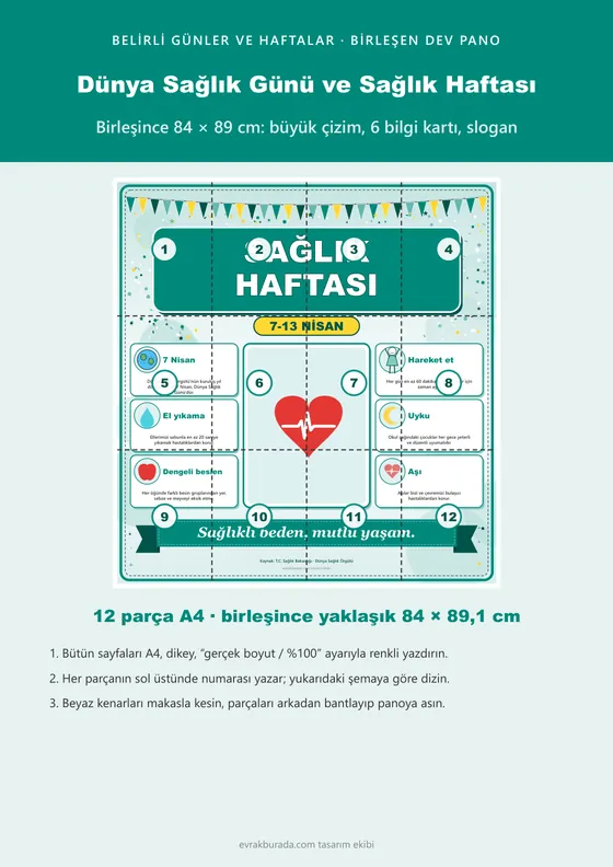 Dünya Sağlık Günü ve Sağlık Haftası Dev Panosu (12 parça · 84 × 89 cm) kapağı
