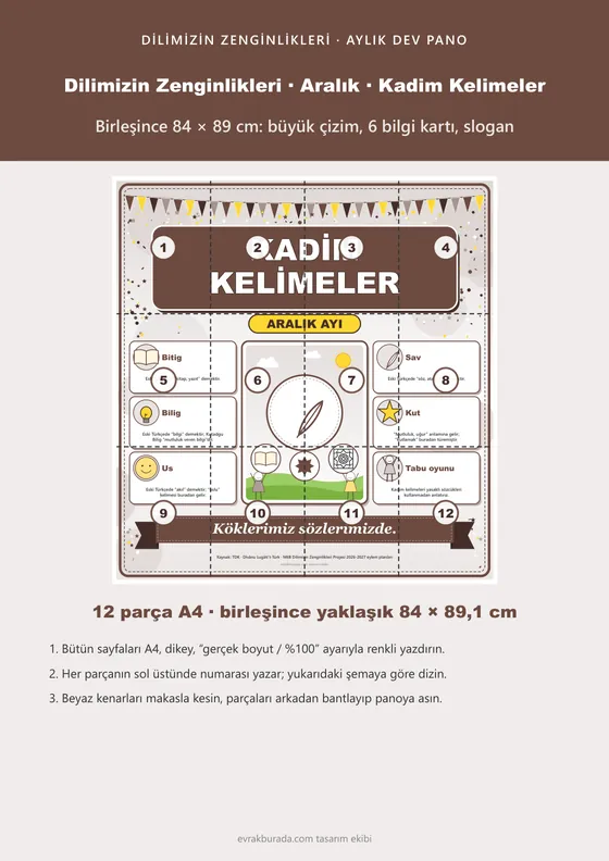 Dilimizin Zenginlikleri Aralık Panosu: Kadim Kelimeler — Dev Pano (12 parça · 84 × 89 cm) kapağı