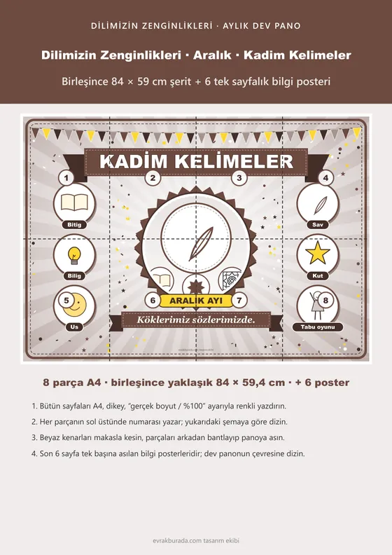 Dilimizin Zenginlikleri Aralık Panosu: Kadim Kelimeler — Pano Şeridi ve 6 Bilgi Posteri (8 parça) kapağı