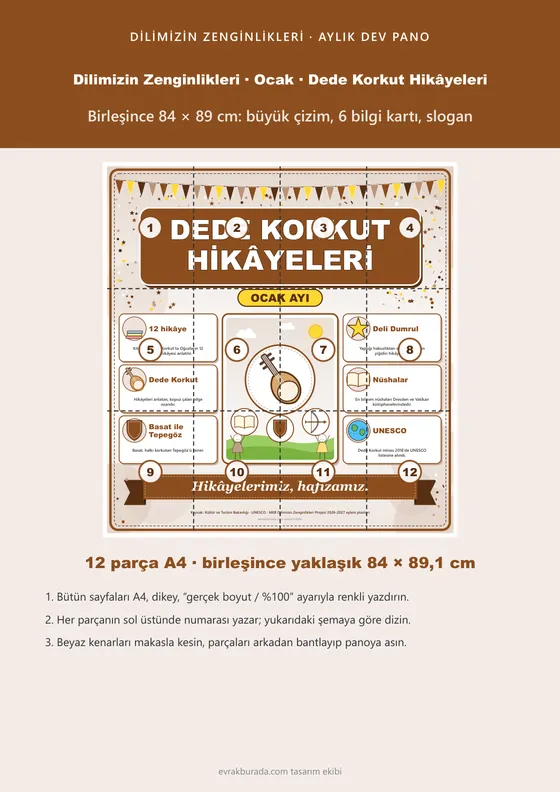 Dilimizin Zenginlikleri Ocak Panosu: Dede Korkut Hikâyeleri — Dev Pano (12 parça · 84 × 89 cm) kapağı