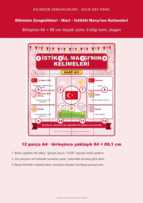 Dilimizin Zenginlikleri Mart Panosu: İstiklâl Marşı’nın Kelimeleri — Dev Pano (12 parça · 84 × 89 cm) kapağı