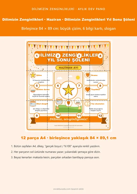 Dilimizin Zenginlikleri Haziran Panosu: Yıl Sonu Şöleni — Dev Pano (12 parça · 84 × 89 cm) kapağı
