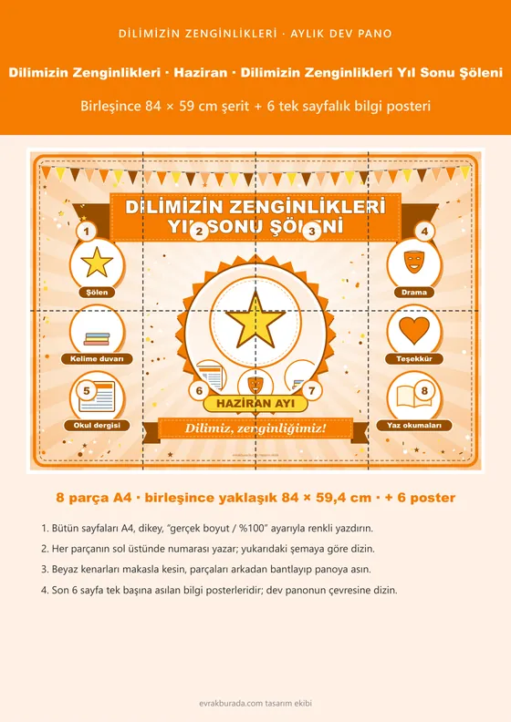 Dilimizin Zenginlikleri Haziran Panosu: Yıl Sonu Şöleni — Pano Şeridi ve 6 Bilgi Posteri (8 parça) kapağı