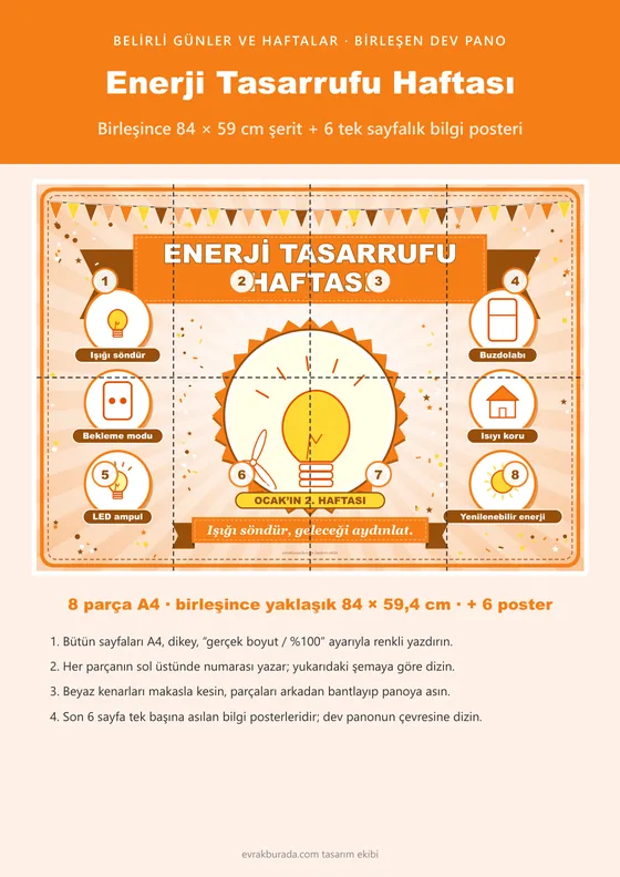 Enerji Tasarrufu Haftası Pano Şeridi ve 6 Bilgi Posteri (8 parça · 84 × 59 cm) kapağı