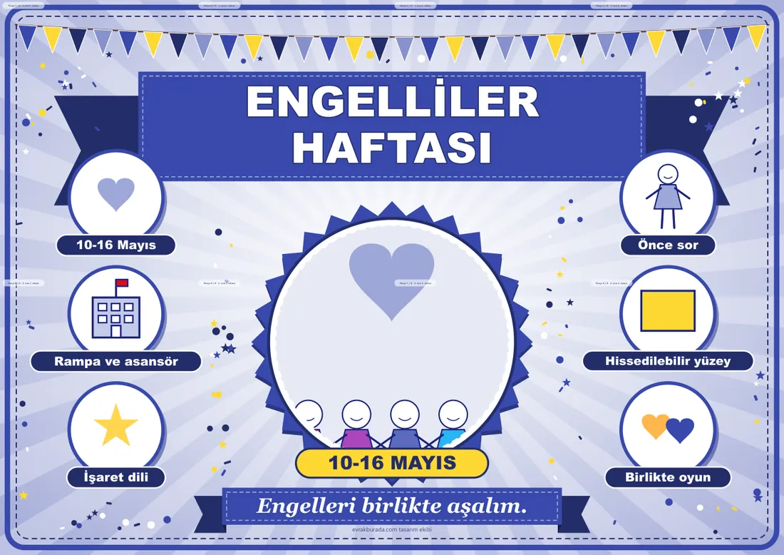 Engelliler Haftası Pano Şeridi ve 6 Bilgi Posteri (8 parça · 84 × 59 cm) birleşik görünüm