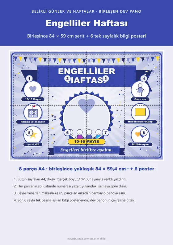 Engelliler Haftası Pano Şeridi ve 6 Bilgi Posteri (8 parça · 84 × 59 cm) kapağı