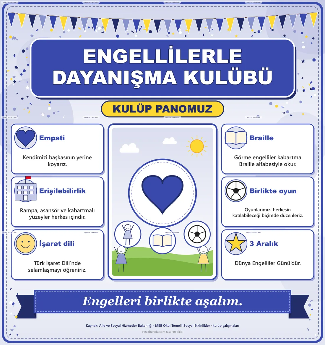Engellilerle Dayanışma Kulübü Dev Panosu (12 parça · 84 × 89 cm) birleşik görünüm