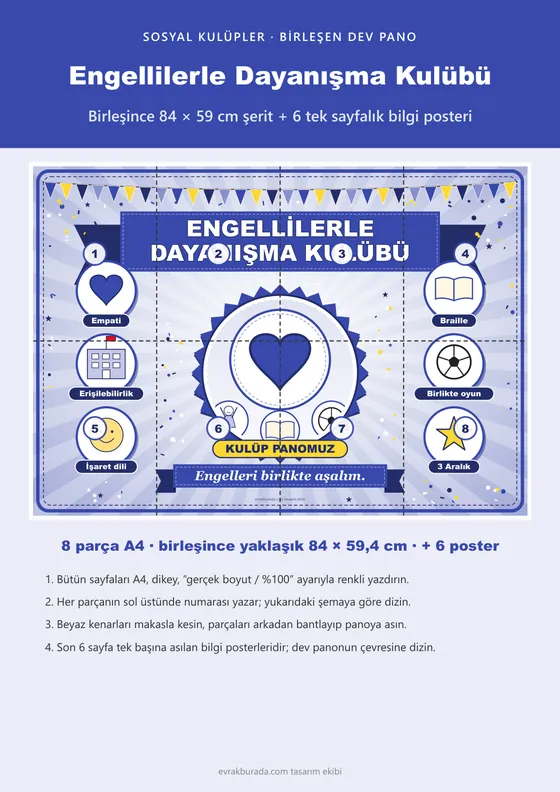 Engellilerle Dayanışma Kulübü Pano Şeridi ve 6 Bilgi Posteri (8 parça · 84 × 59 cm) kapağı