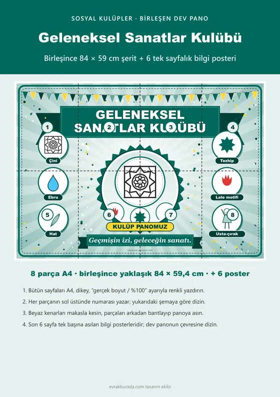 Geleneksel Sanatlar Kulübü Pano Şeridi ve 6 Bilgi Posteri (8 parça · 84 × 59 cm) kapağı
