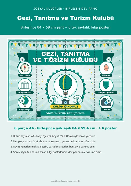 Gezi, Tanıtma ve Turizm Kulübü Pano Şeridi ve 6 Bilgi Posteri (8 parça · 84 × 59 cm) kapağı
