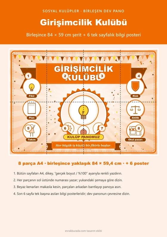Girişimcilik Kulübü Pano Şeridi ve 6 Bilgi Posteri (8 parça · 84 × 59 cm) kapağı
