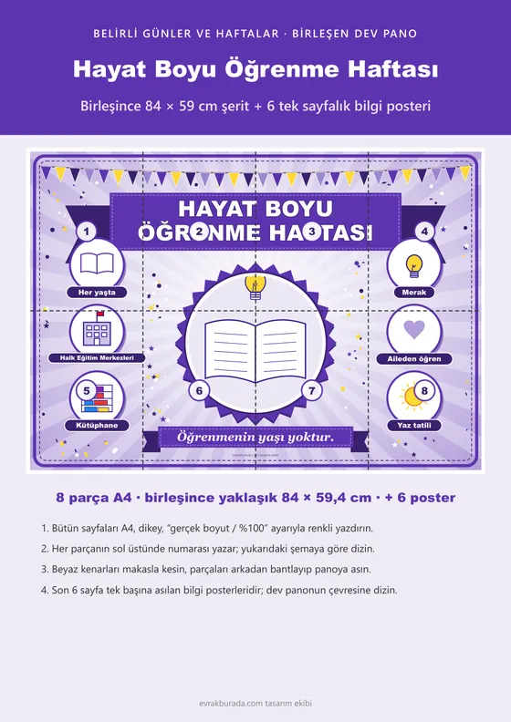 Hayat Boyu Öğrenme Haftası Pano Şeridi ve 6 Bilgi Posteri (8 parça · 84 × 59 cm) kapağı