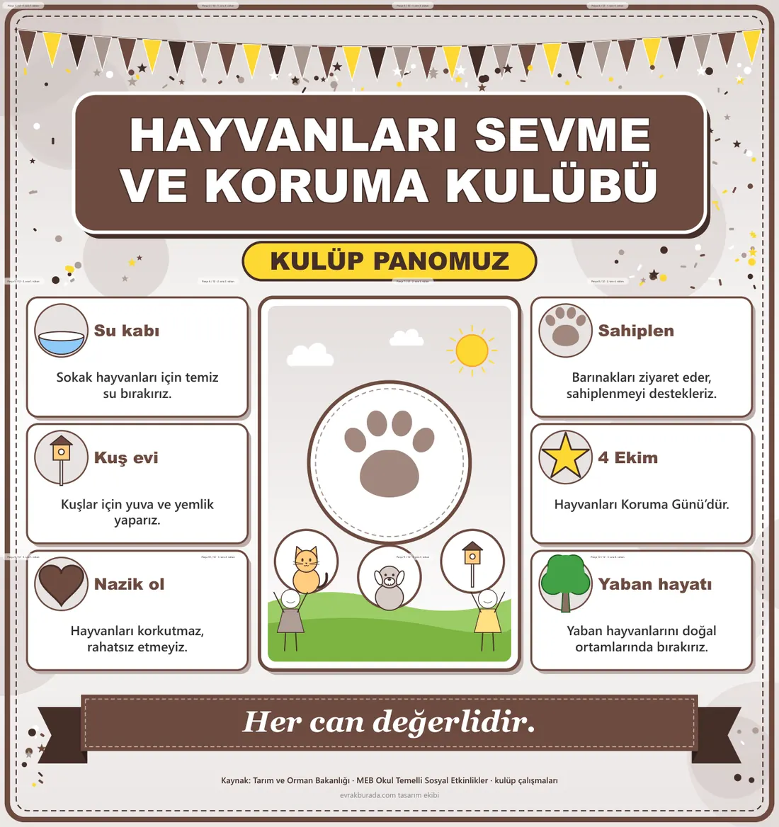 Hayvanları Sevme ve Koruma Kulübü Dev Panosu (12 parça · 84 × 89 cm) birleşik görünüm