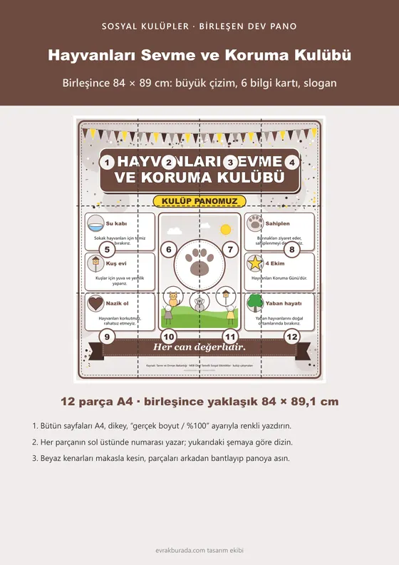 Hayvanları Sevme ve Koruma Kulübü Dev Panosu (12 parça · 84 × 89 cm) kapağı