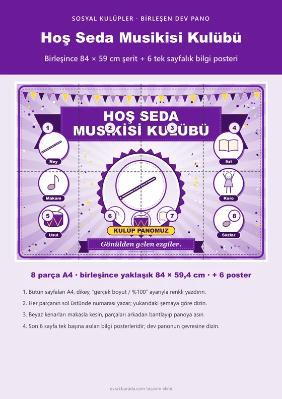 Hoş Seda Musikisi Kulübü Pano Şeridi ve 6 Bilgi Posteri (8 parça · 84 × 59 cm) kapağı