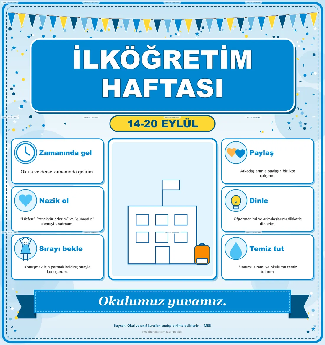 İlköğretim Haftası Dev Panosu (12 parça · 84 × 89 cm) birleşik görünüm