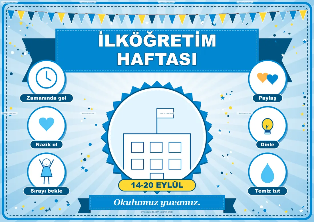 İlköğretim Haftası Pano Şeridi ve 6 Bilgi Posteri (8 parça · 84 × 59 cm) birleşik görünüm