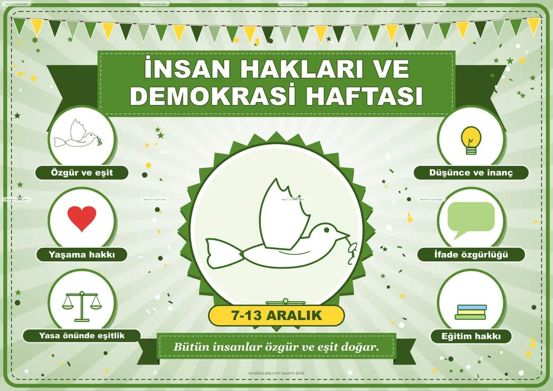 İnsan Hakları ve Demokrasi Haftası Pano Şeridi ve 6 Bilgi Posteri (8 parça · 84 × 59 cm) birleşik görünüm
