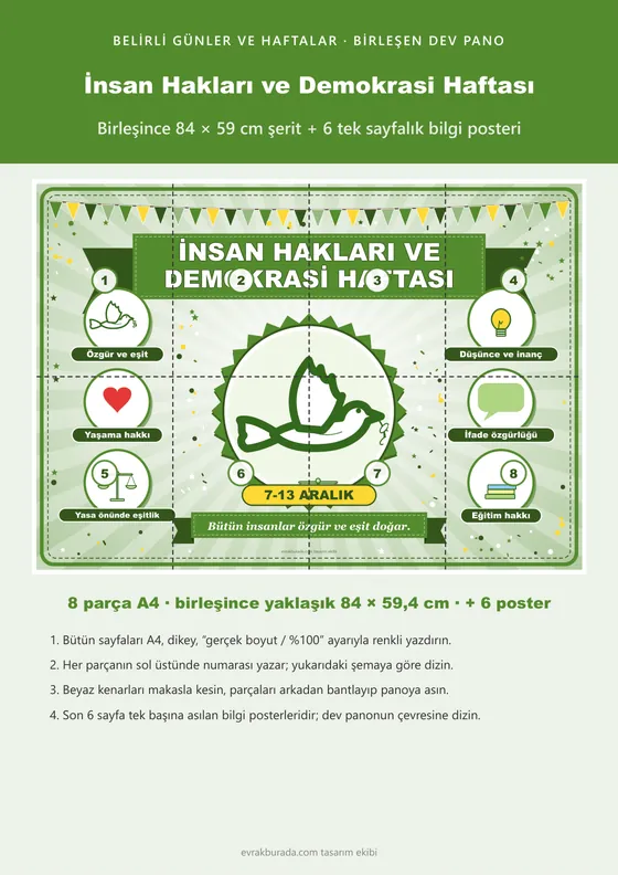 İnsan Hakları ve Demokrasi Haftası Pano Şeridi ve 6 Bilgi Posteri (8 parça · 84 × 59 cm) kapağı