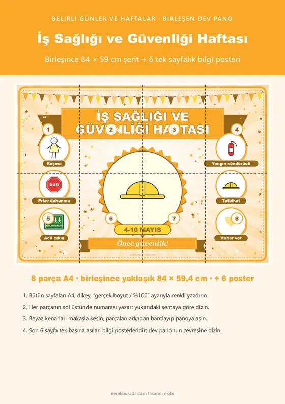 İş Sağlığı ve Güvenliği Haftası Pano Şeridi ve 6 Bilgi Posteri (8 parça · 84 × 59 cm) kapağı