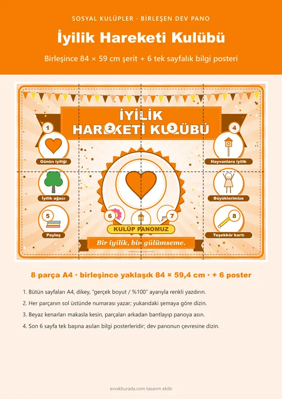 İyilik Hareketi Kulübü Pano Şeridi ve 6 Bilgi Posteri (8 parça · 84 × 59 cm) kapağı