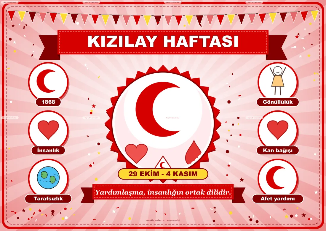 Kızılay Haftası Pano Şeridi ve 6 Bilgi Posteri (8 parça · 84 × 59 cm) birleşik görünüm