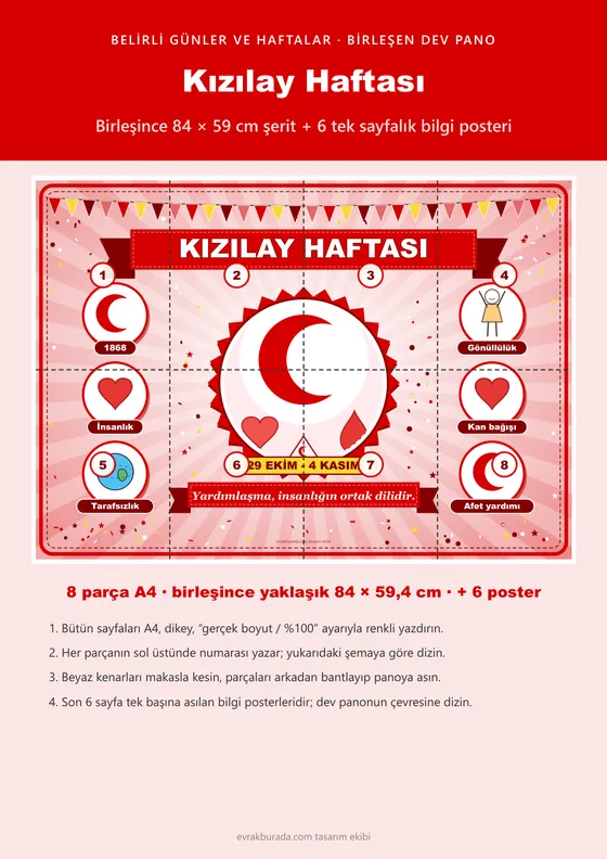 Kızılay Haftası Pano Şeridi ve 6 Bilgi Posteri (8 parça · 84 × 59 cm) kapağı