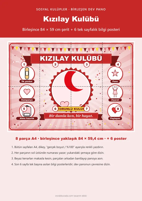 Kızılay Kulübü Pano Şeridi ve 6 Bilgi Posteri (8 parça · 84 × 59 cm) kapağı