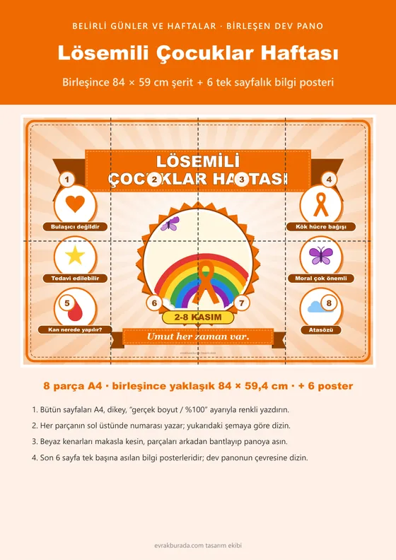 Lösemili Çocuklar Haftası Pano Şeridi ve 6 Bilgi Posteri (8 parça · 84 × 59 cm) kapağı