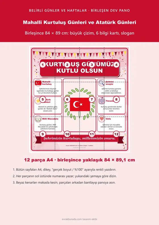Mahallî Kurtuluş Günleri ve Atatürk Günleri Dev Panosu (12 parça · 84 × 89 cm) kapağı