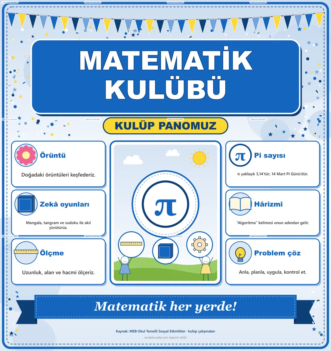 Matematik Kulübü Dev Panosu (12 parça · 84 × 89 cm) birleşik görünüm