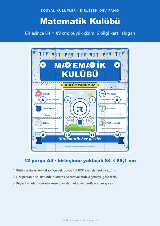 Matematik Kulübü Dev Panosu (12 parça · 84 × 89 cm) kapağı