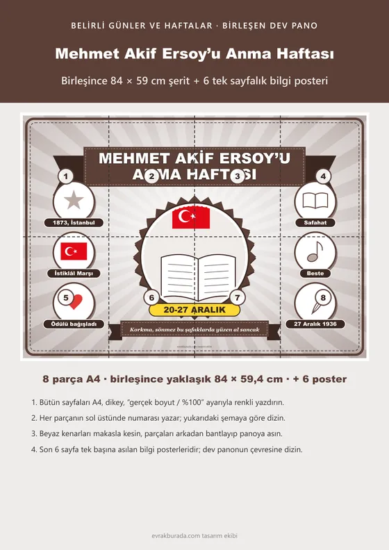 Mehmet Akif Ersoy’u Anma Haftası Pano Şeridi ve 6 Bilgi Posteri (8 parça · 84 × 59 cm) kapağı