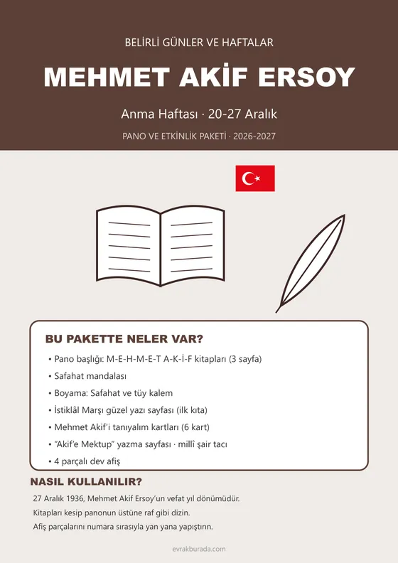 Mehmet Akif Ersoy’u Anma Haftası Pano ve Etkinlik Paketi kapağı