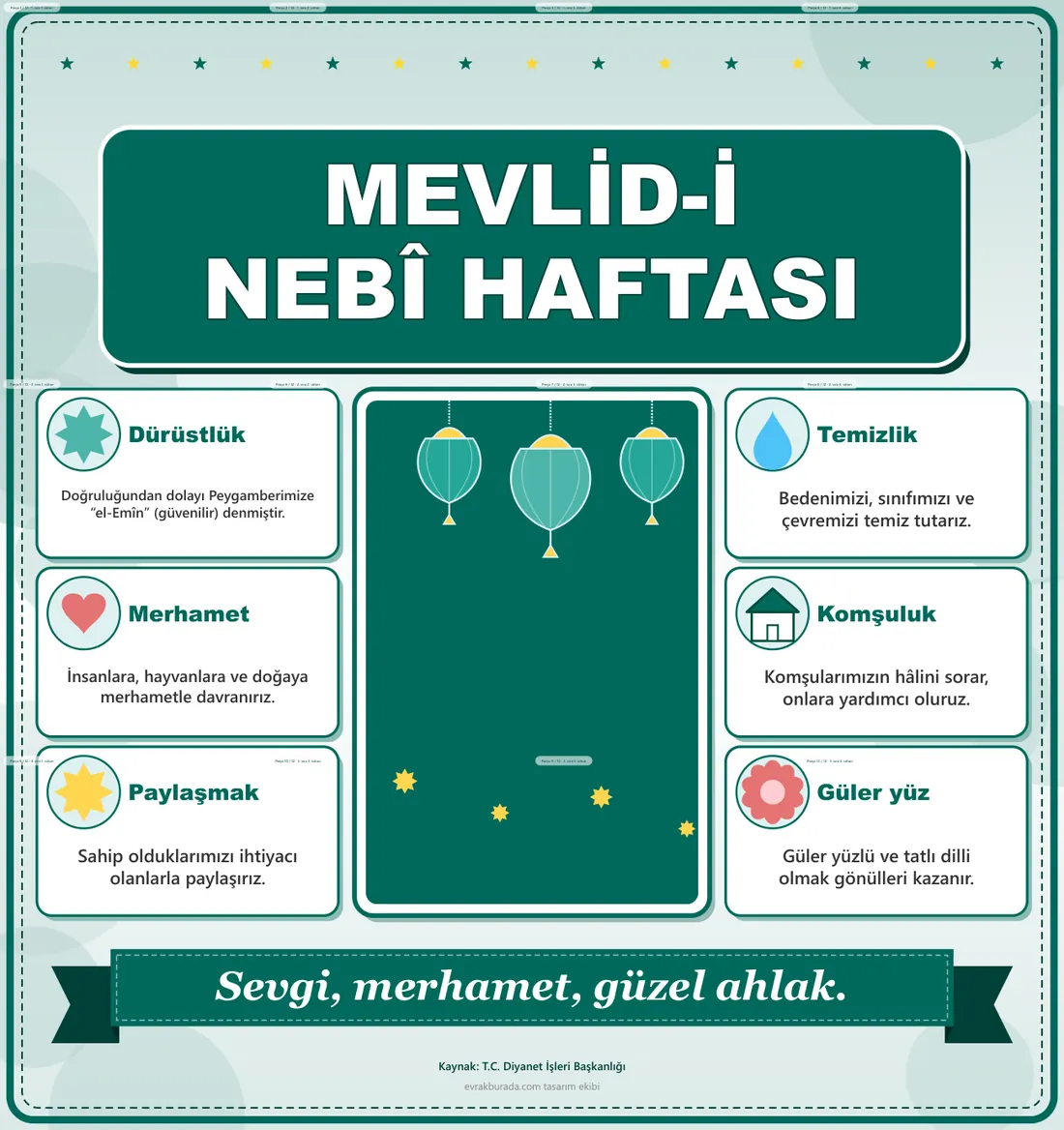 Mevlid-i Nebî Haftası Dev Panosu (12 parça · 84 × 89 cm) birleşik görünüm