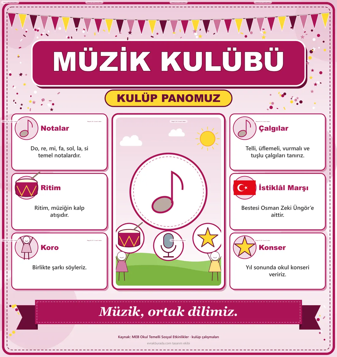 Müzik Kulübü Dev Panosu (12 parça · 84 × 89 cm) birleşik görünüm