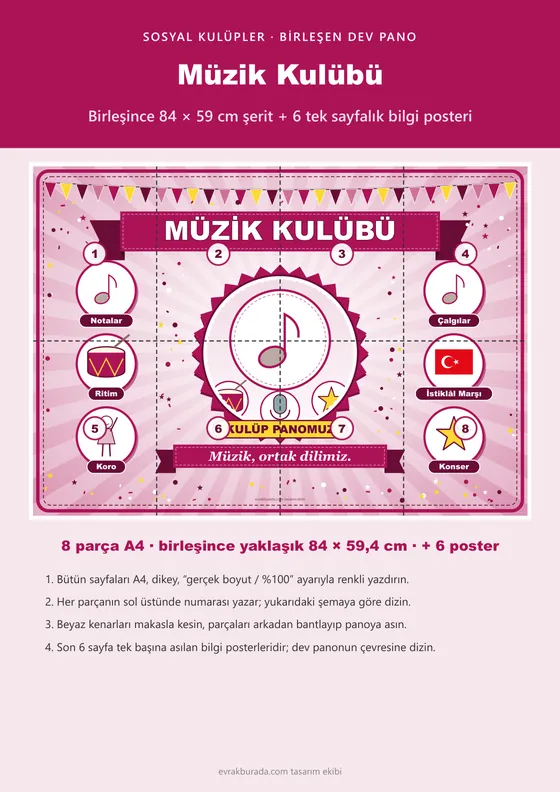 Müzik Kulübü Pano Şeridi ve 6 Bilgi Posteri (8 parça · 84 × 59 cm) kapağı