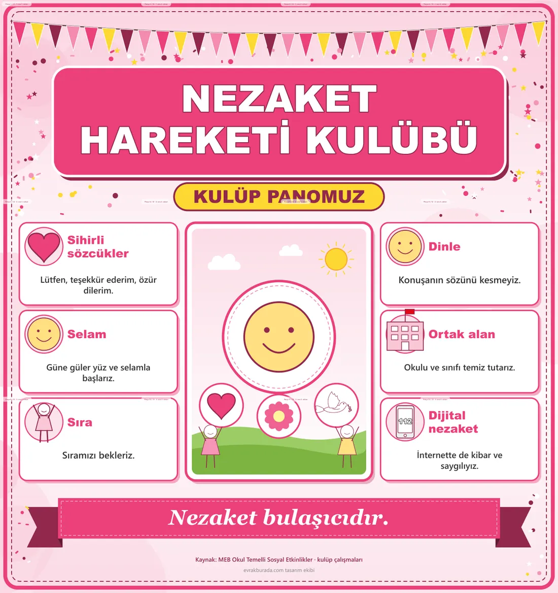 Nezaket Hareketi Kulübü Dev Panosu (12 parça · 84 × 89 cm) birleşik görünüm